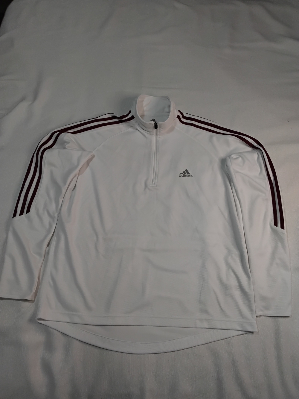 adidas White Half-Zip Training Pullover with Maroon Stripes Mens Sz L.